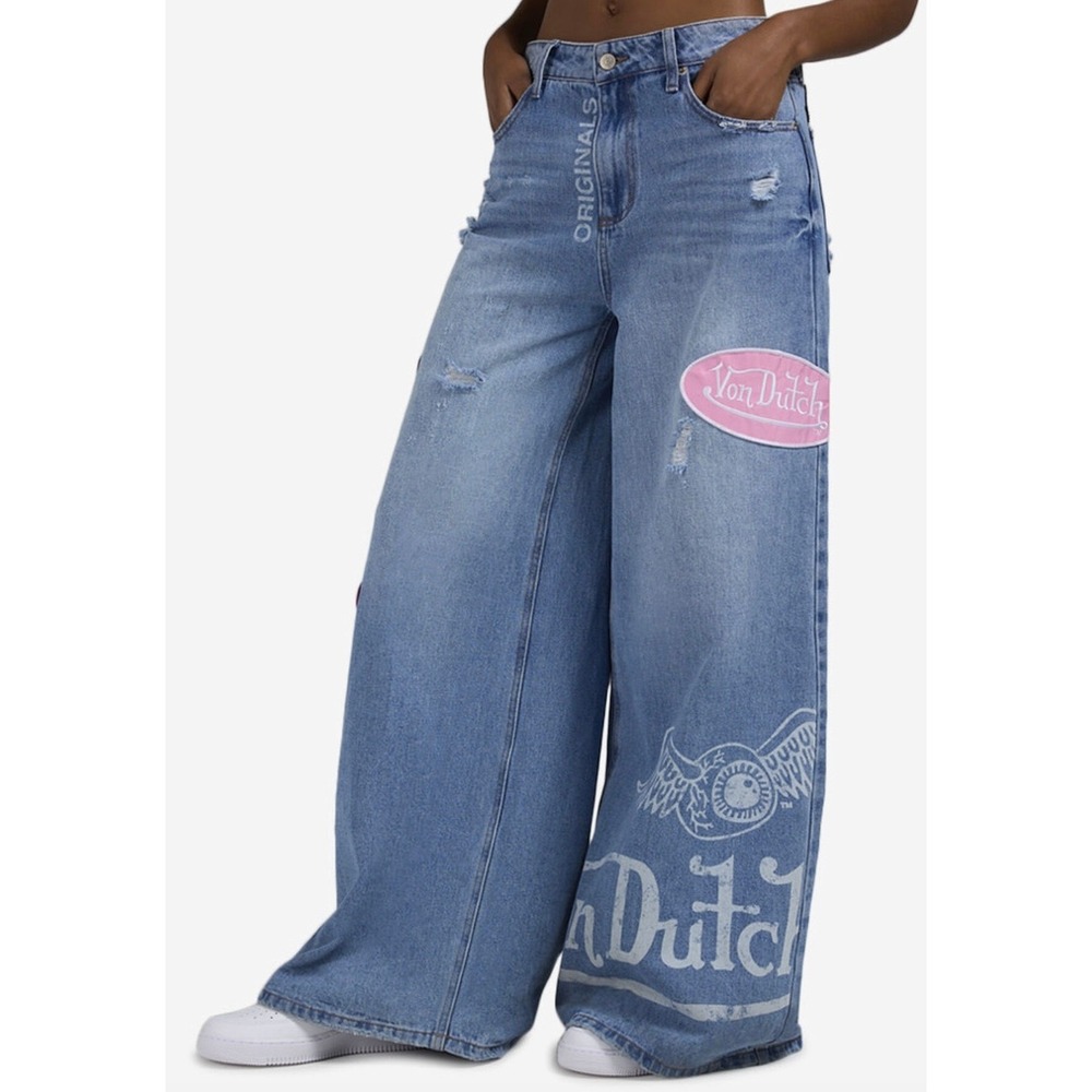 Von Dutch Edgy‎ Streetwear Wide Leg Slouchy Jeans SZ 11